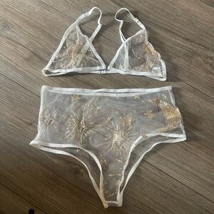 Sheer Gold and White Starry Lingerie Set!